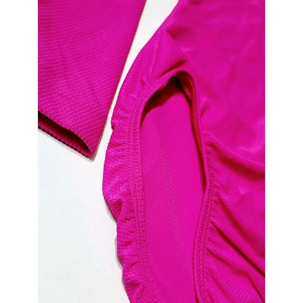 GK Elite VTG 90s AS Bright Pink Waffle Leotard Stretch Long Sleeve NWT Adult S